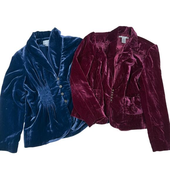 Lot of 2 Velvet Blazers Edward & Soft Surroundings Button Front Size Medium - Picture 1 of 11